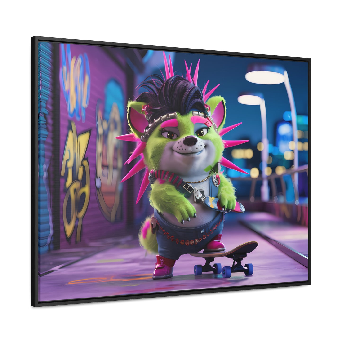 Punk Pup on a Neon Night - Gallery Canvas Wraps, Horizontal Frame