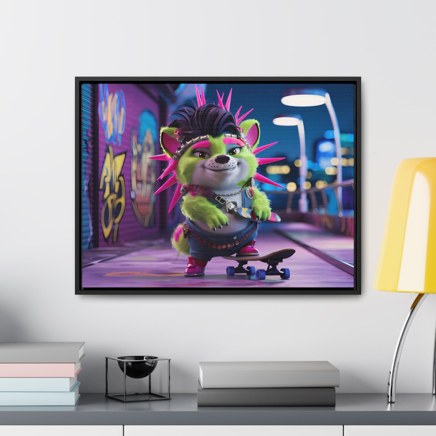 Punk Pup on a Neon Night - Gallery Canvas Wraps, Horizontal Frame