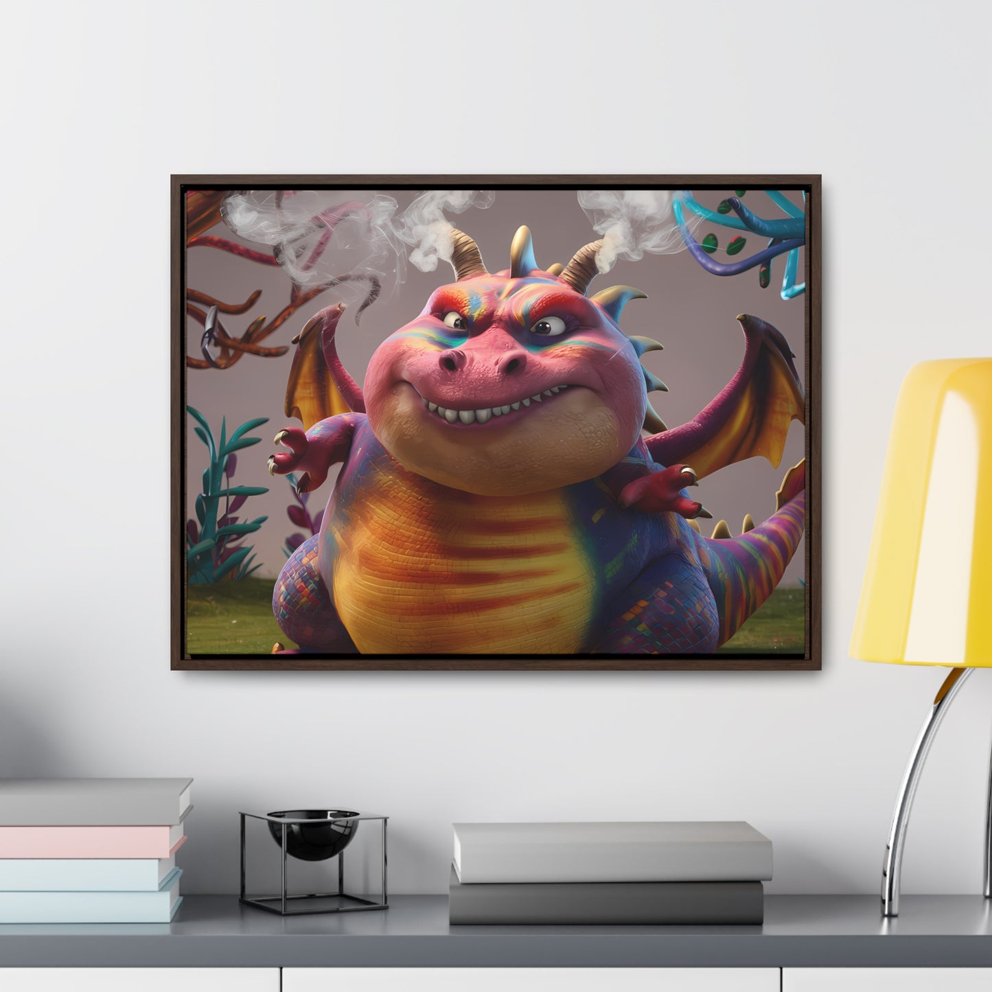 "Smug Rainbow Dragon in a Whimsical Forest" - Gallery Canvas Wraps, Horizontal Frame