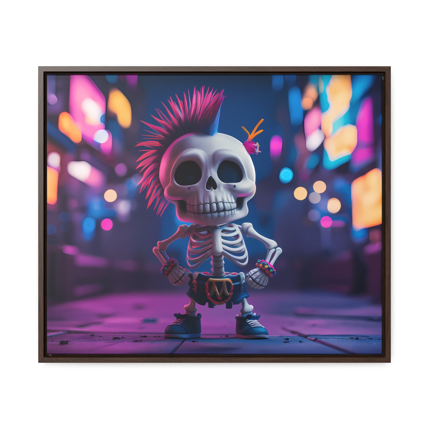 Punk Skeleton in Neon City - Gallery Canvas Wraps, Horizontal Frame