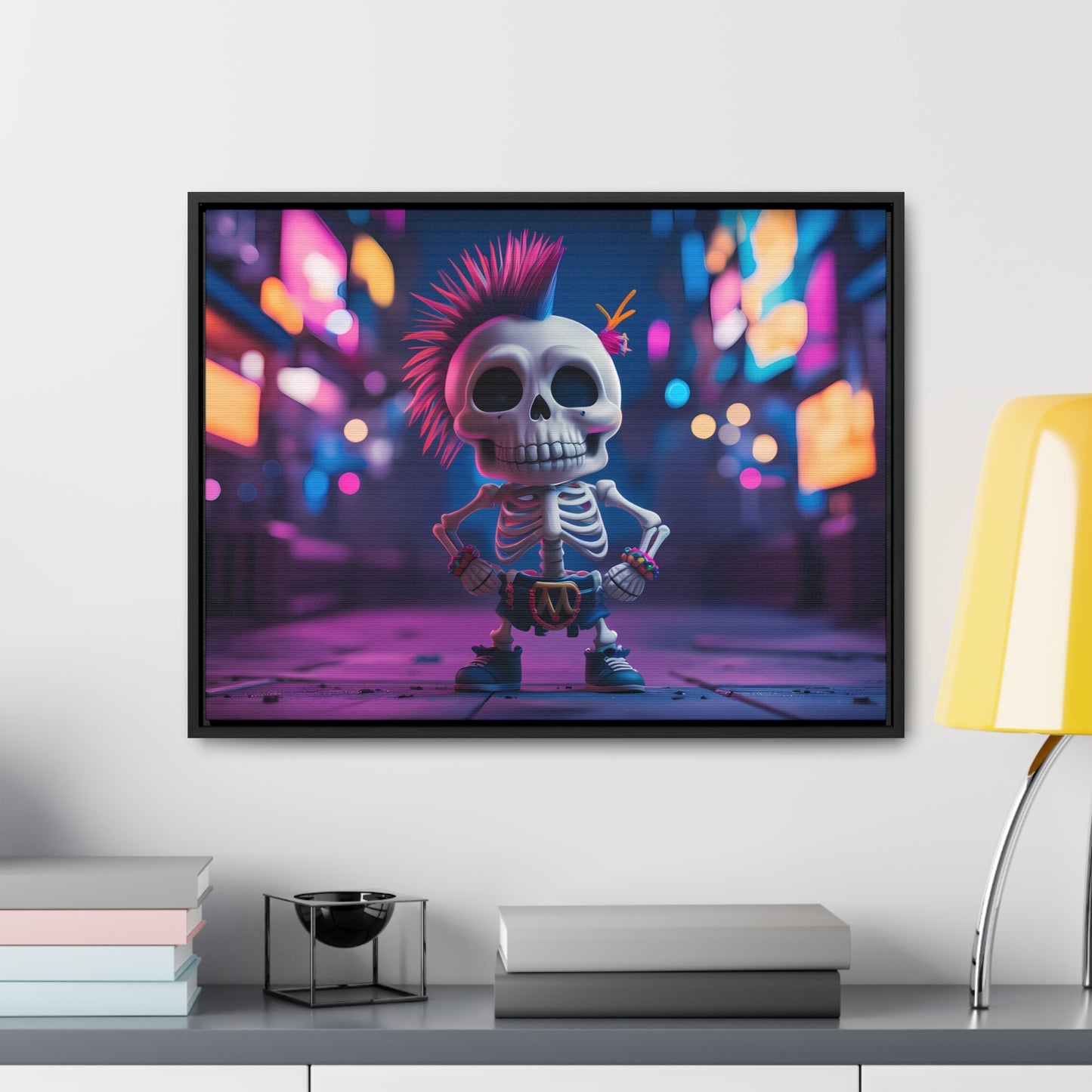 Punk Skeleton in Neon City - Gallery Canvas Wraps, Horizontal Frame