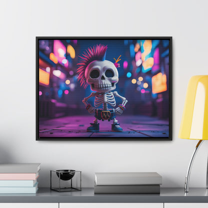 Punk Skeleton in Neon City - Gallery Canvas Wraps, Horizontal Frame