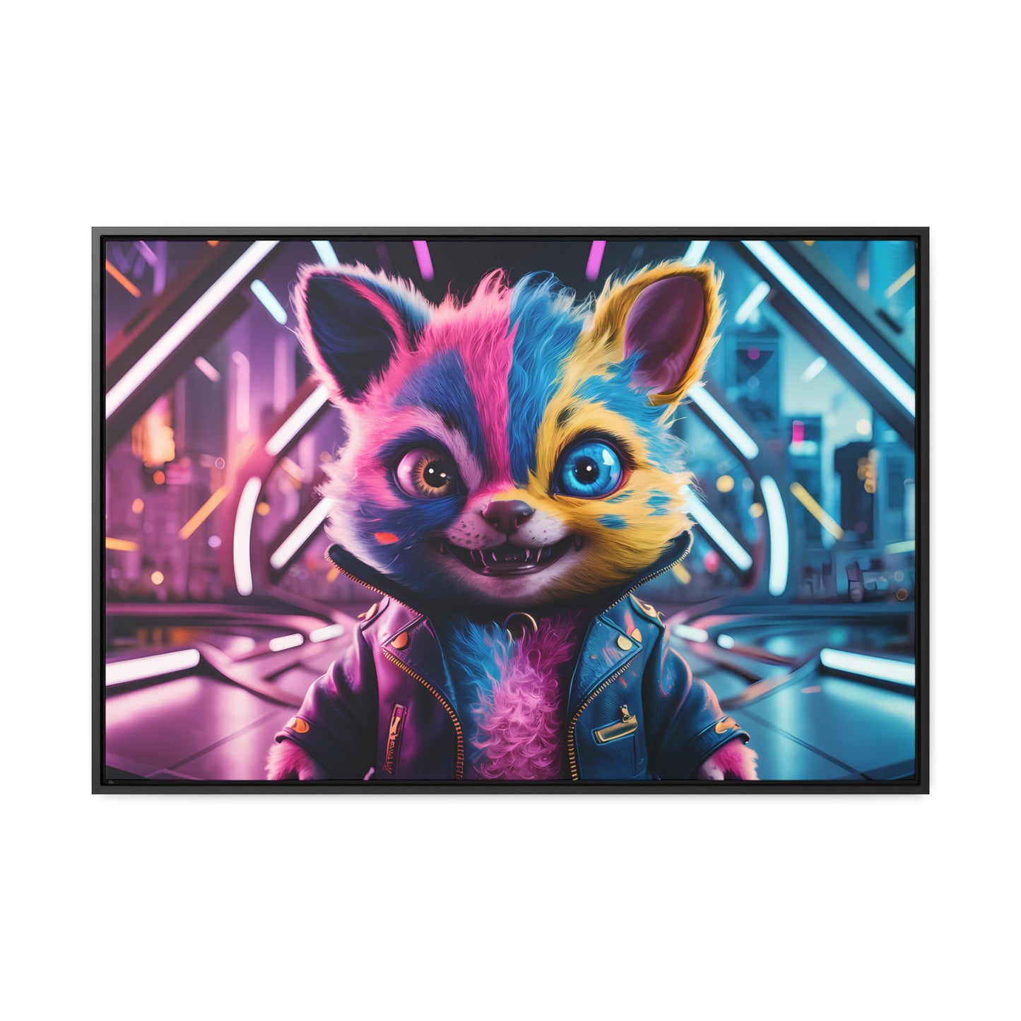 Neon Paws in the Cyber City - Gallery Canvas Wraps, Horizontal Frame