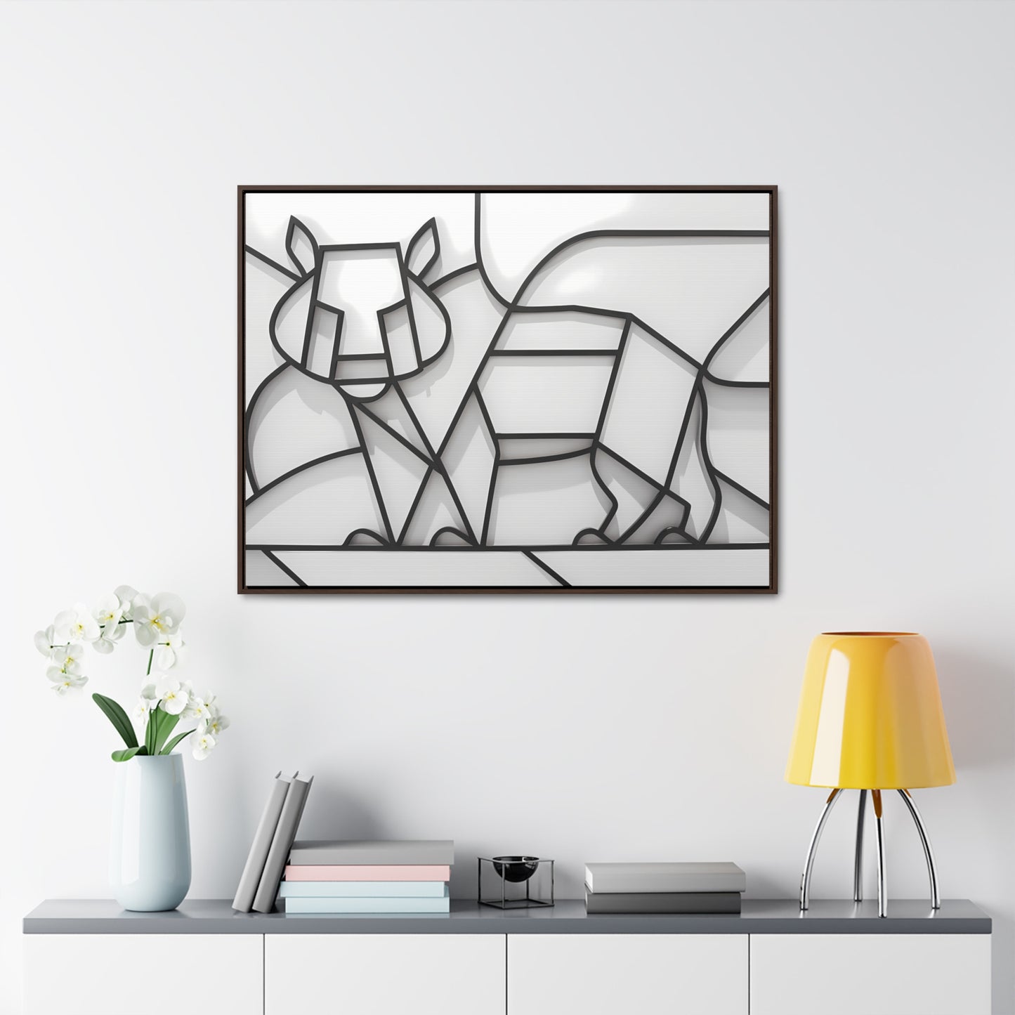 Geometric Rhino in Monochrome - Gallery Canvas Wraps, Horizontal Frame