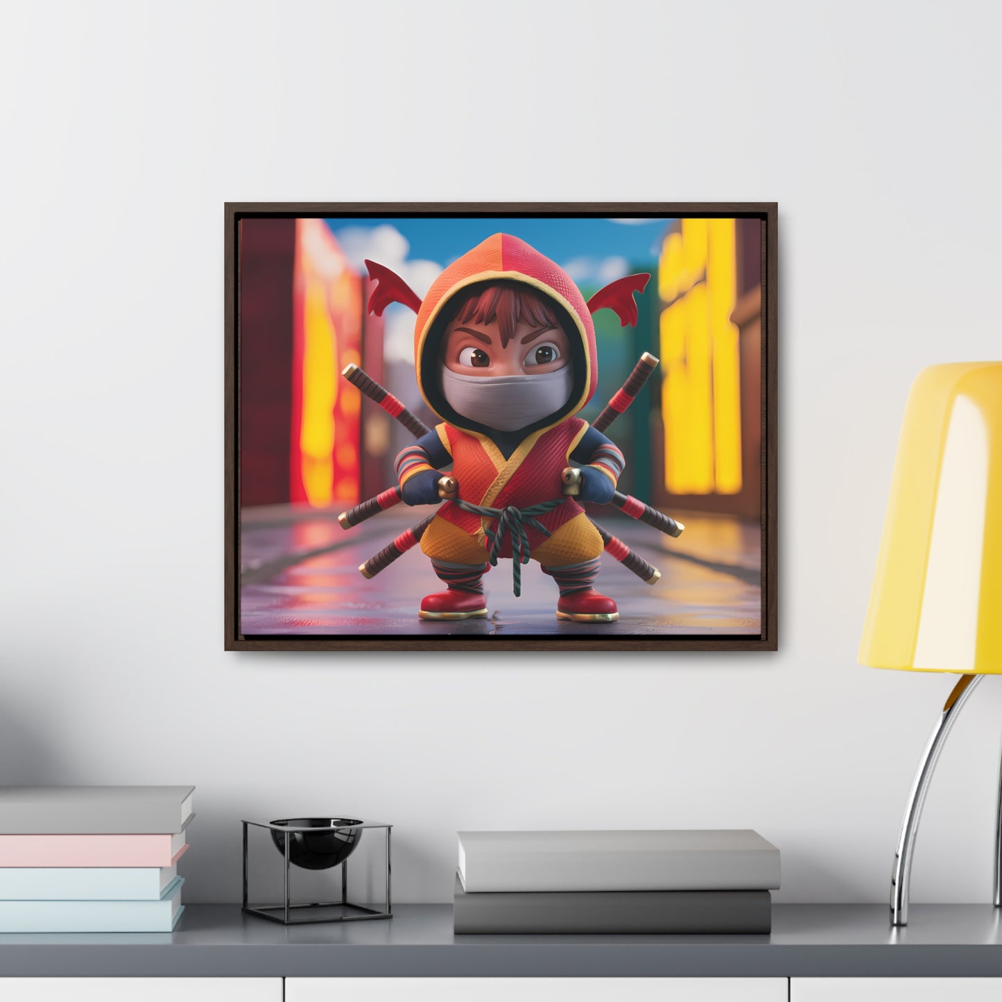 "Chibi Ninja Warrior in the City" - Gallery Canvas Wraps, Horizontal Frame