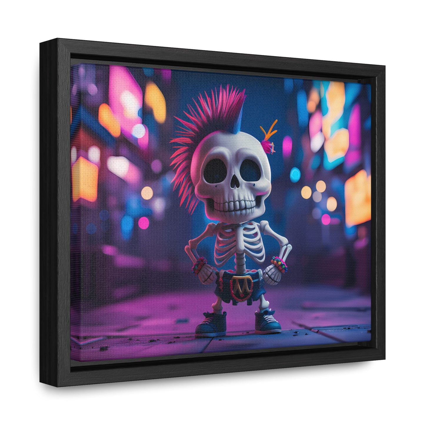 Punk Skeleton in Neon City - Gallery Canvas Wraps, Horizontal Frame