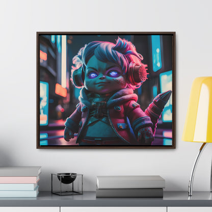 Neon Guardian in the Cyber City - Gallery Canvas Wraps, Horizontal Frame