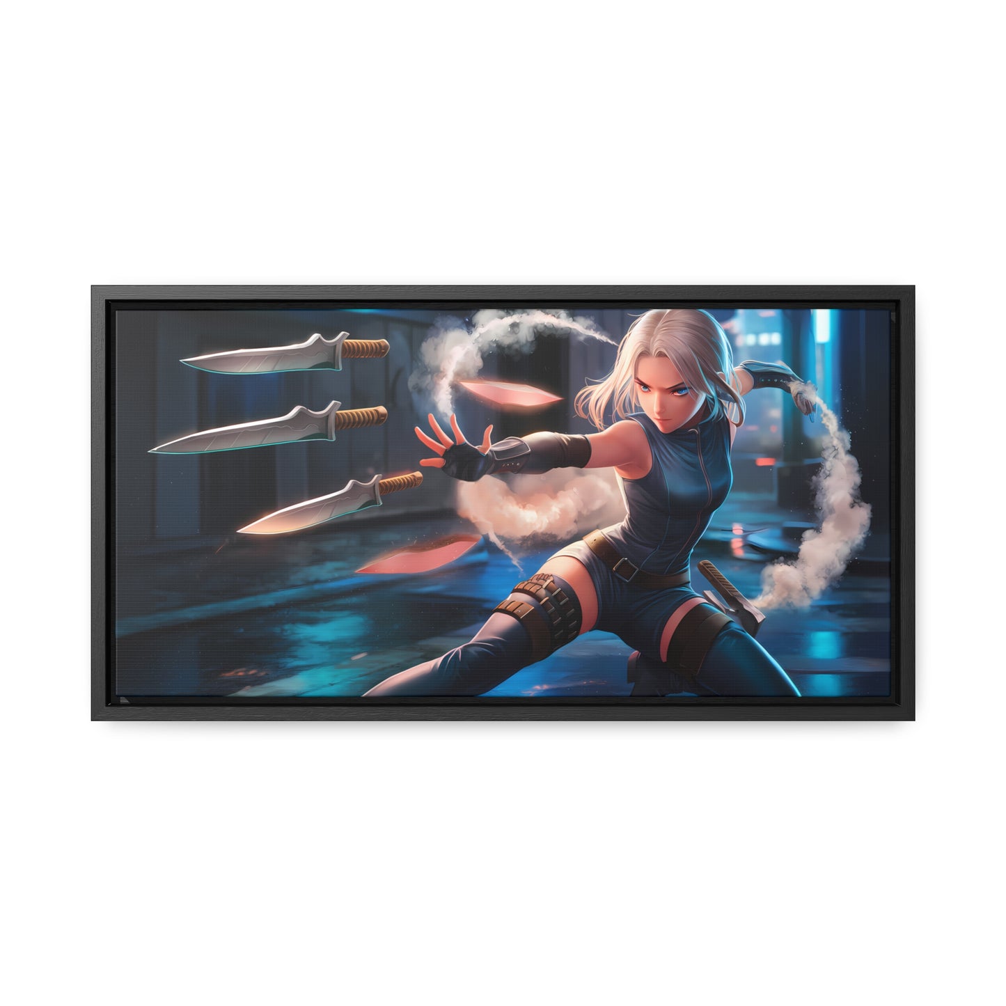 Blade Dancer in the Neon Shadows - Gallery Canvas Wraps, Horizontal Frame