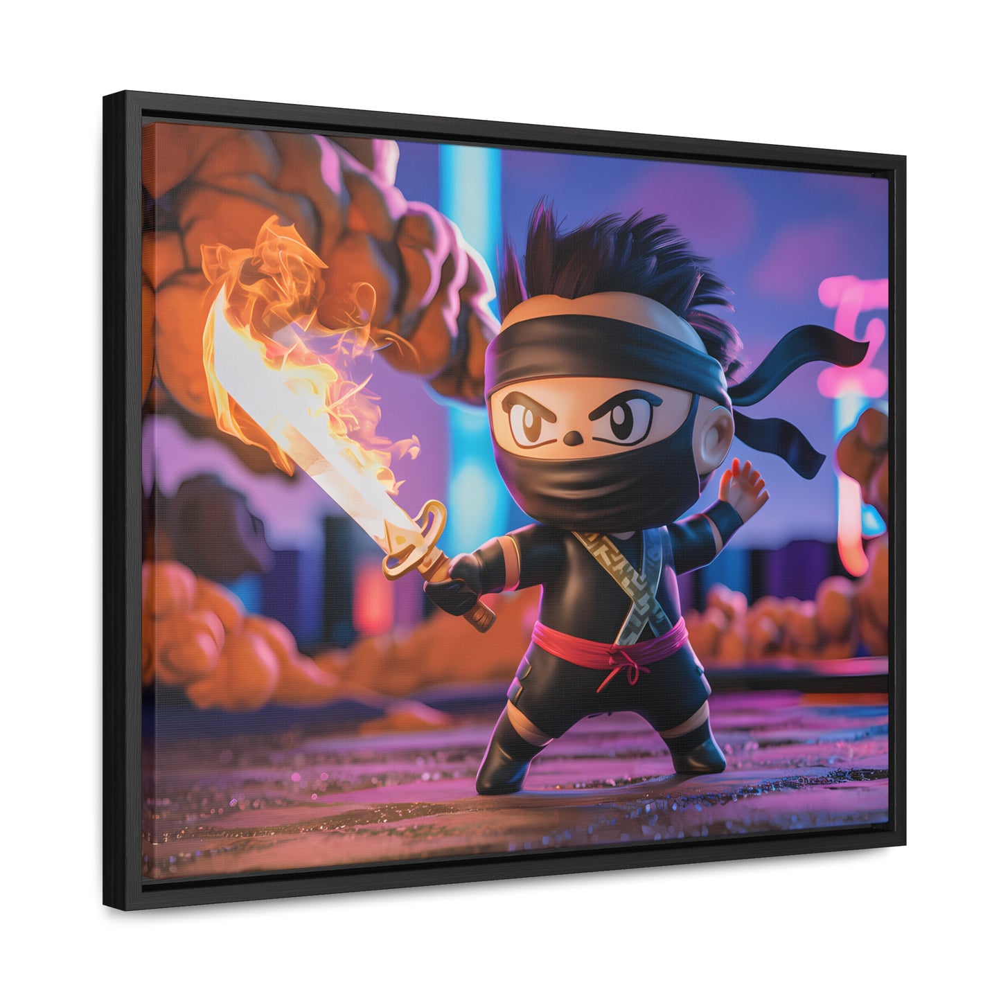 "Flameblade Ninja in Action" - Gallery Canvas Wraps, Horizontal Frame