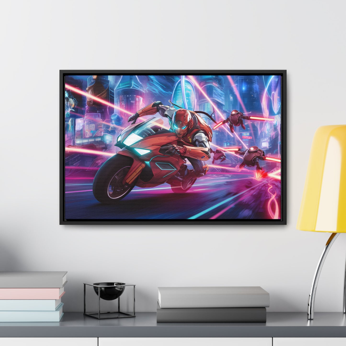 Neon Pursuit: Cyberbike Showdown - Gallery Canvas Wraps, Horizontal Frame