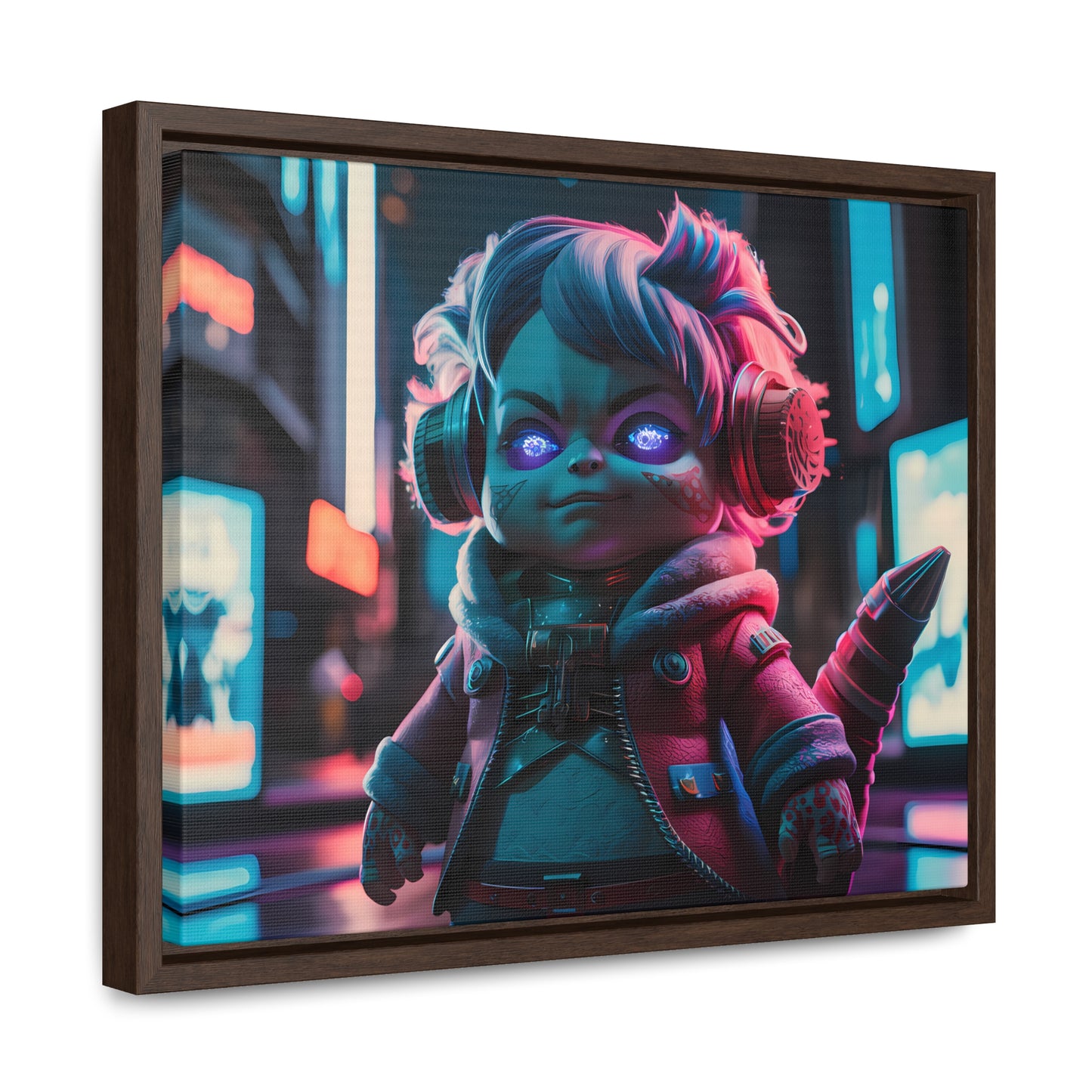 Neon Guardian in the Cyber City - Gallery Canvas Wraps, Horizontal Frame