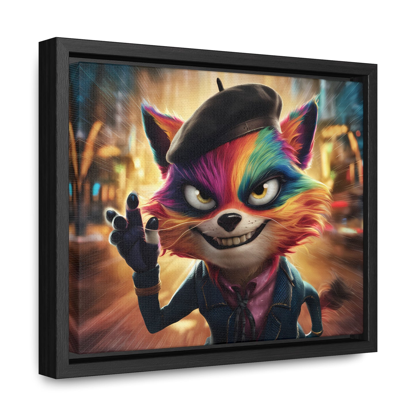 Feline Frenzy in the City Lights - Gallery Canvas Wraps, Horizontal Frame