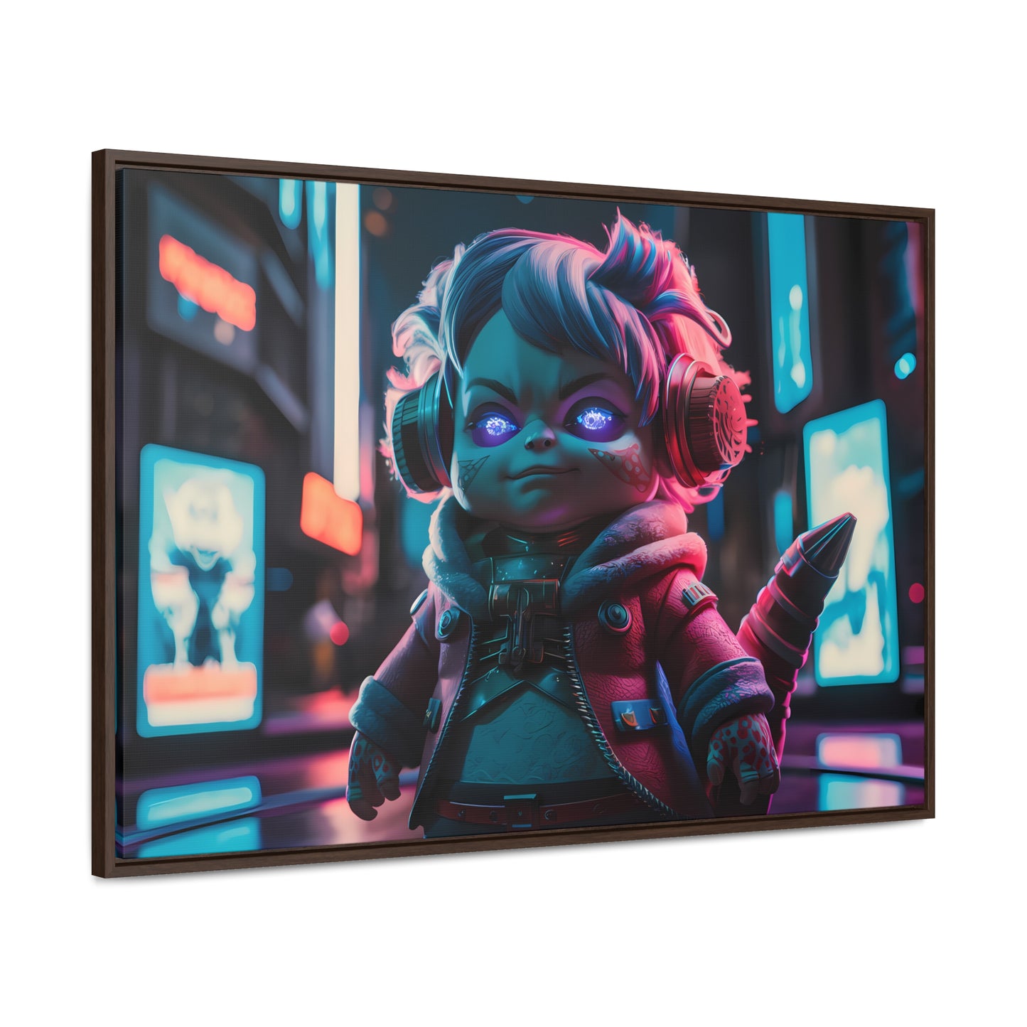 Neon Guardian in the Cyber City - Gallery Canvas Wraps, Horizontal Frame