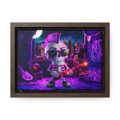 "Punk Rock Skeleton Warrior in Neon City" - Gallery Canvas Wraps, Horizontal Frame