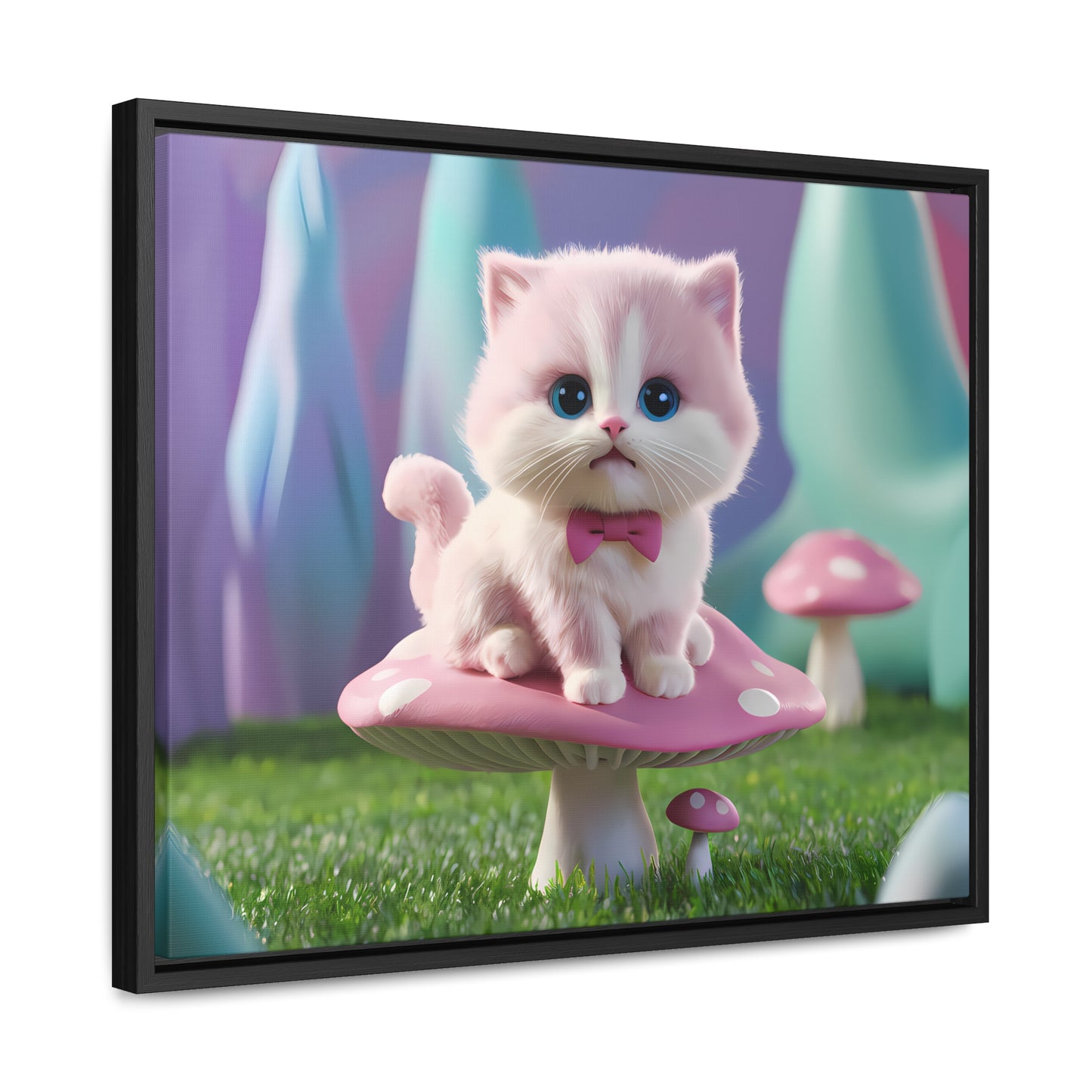 Whimsical Kitten on a Mushroom Throne - Gallery Canvas Wraps, Horizontal Frame