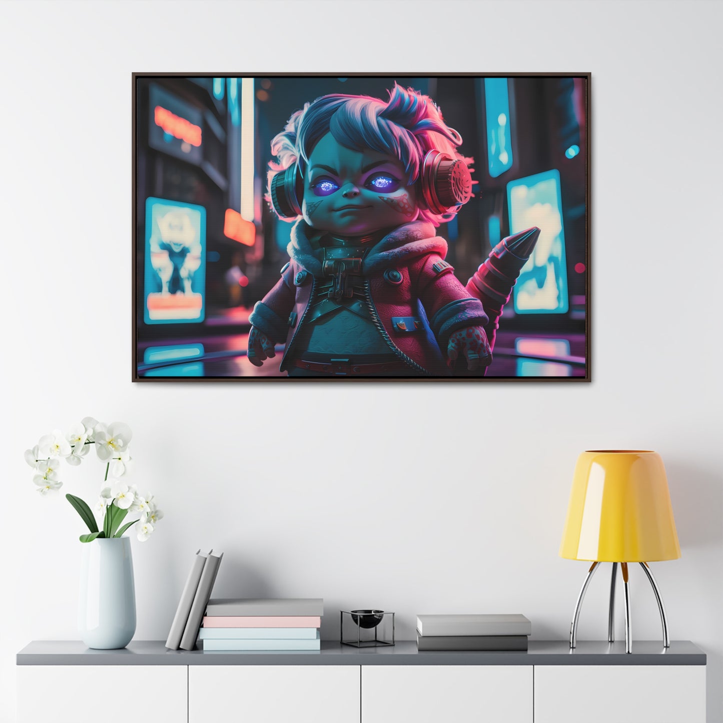 Neon Guardian in the Cyber City - Gallery Canvas Wraps, Horizontal Frame