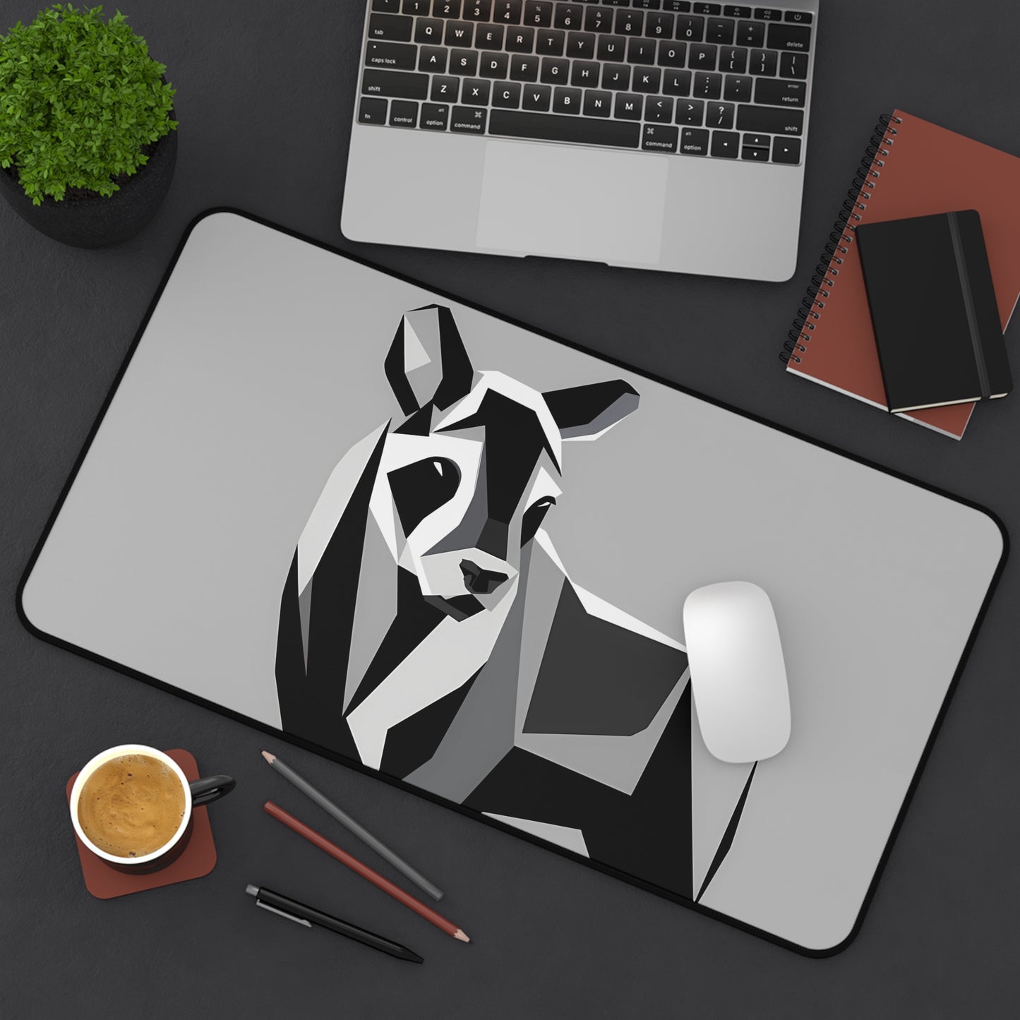 "Monochrome Kangaroo Abstract" - Desk Mat