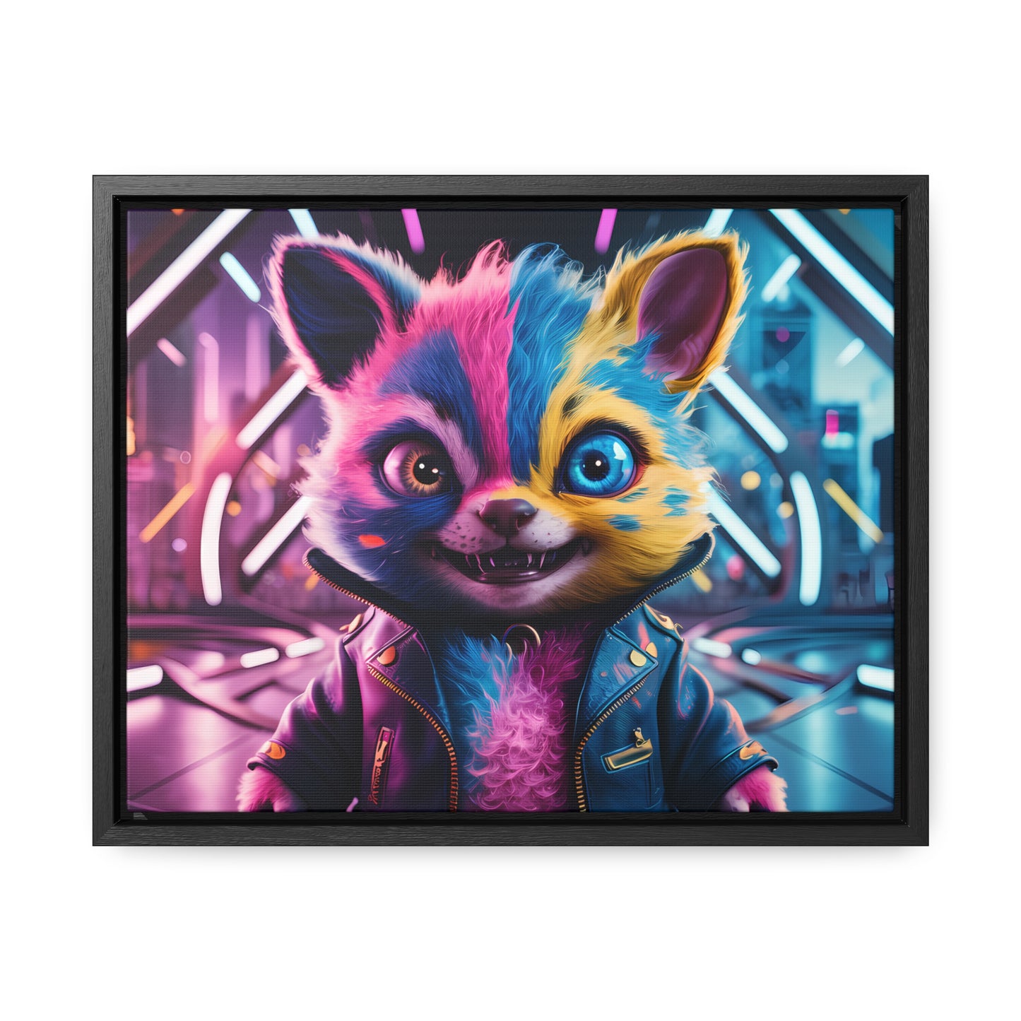 Neon Paws in the Cyber City - Gallery Canvas Wraps, Horizontal Frame