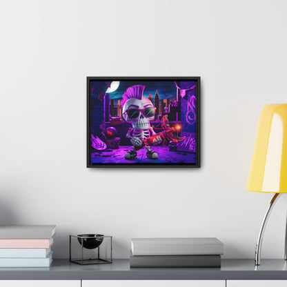 "Punk Rock Skeleton Warrior in Neon City" - Gallery Canvas Wraps, Horizontal Frame