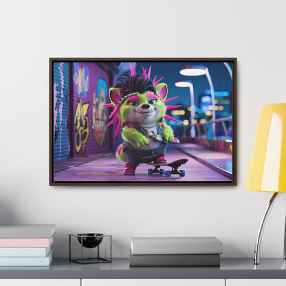 Punk Pup on a Neon Night - Gallery Canvas Wraps, Horizontal Frame