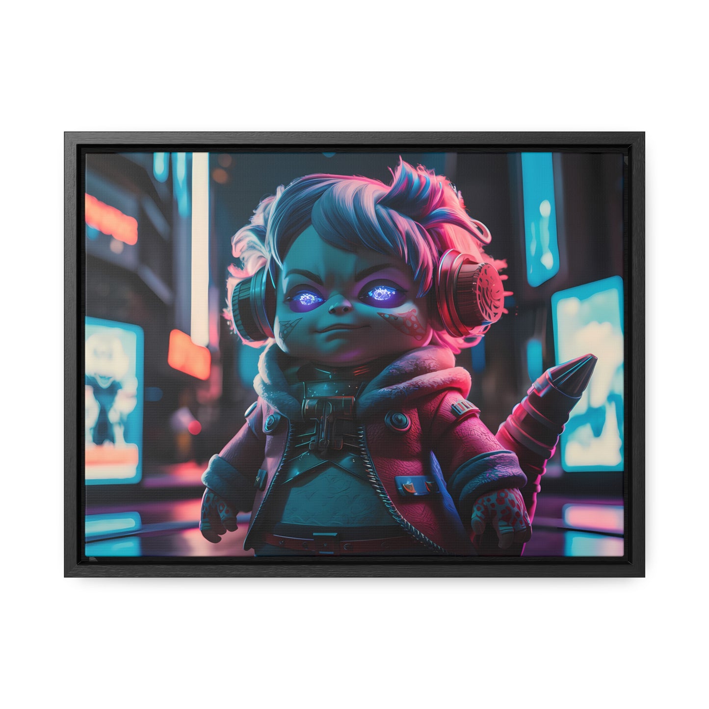 Neon Guardian in the Cyber City - Gallery Canvas Wraps, Horizontal Frame