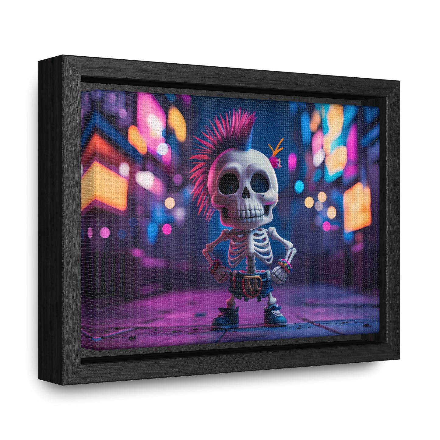 Punk Skeleton in Neon City - Gallery Canvas Wraps, Horizontal Frame