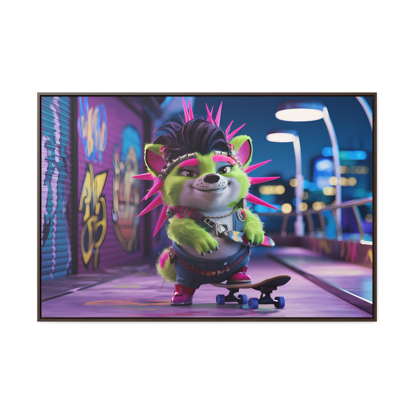 Punk Pup on a Neon Night - Gallery Canvas Wraps, Horizontal Frame