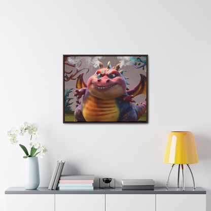 "Smug Rainbow Dragon in a Whimsical Forest" - Gallery Canvas Wraps, Horizontal Frame