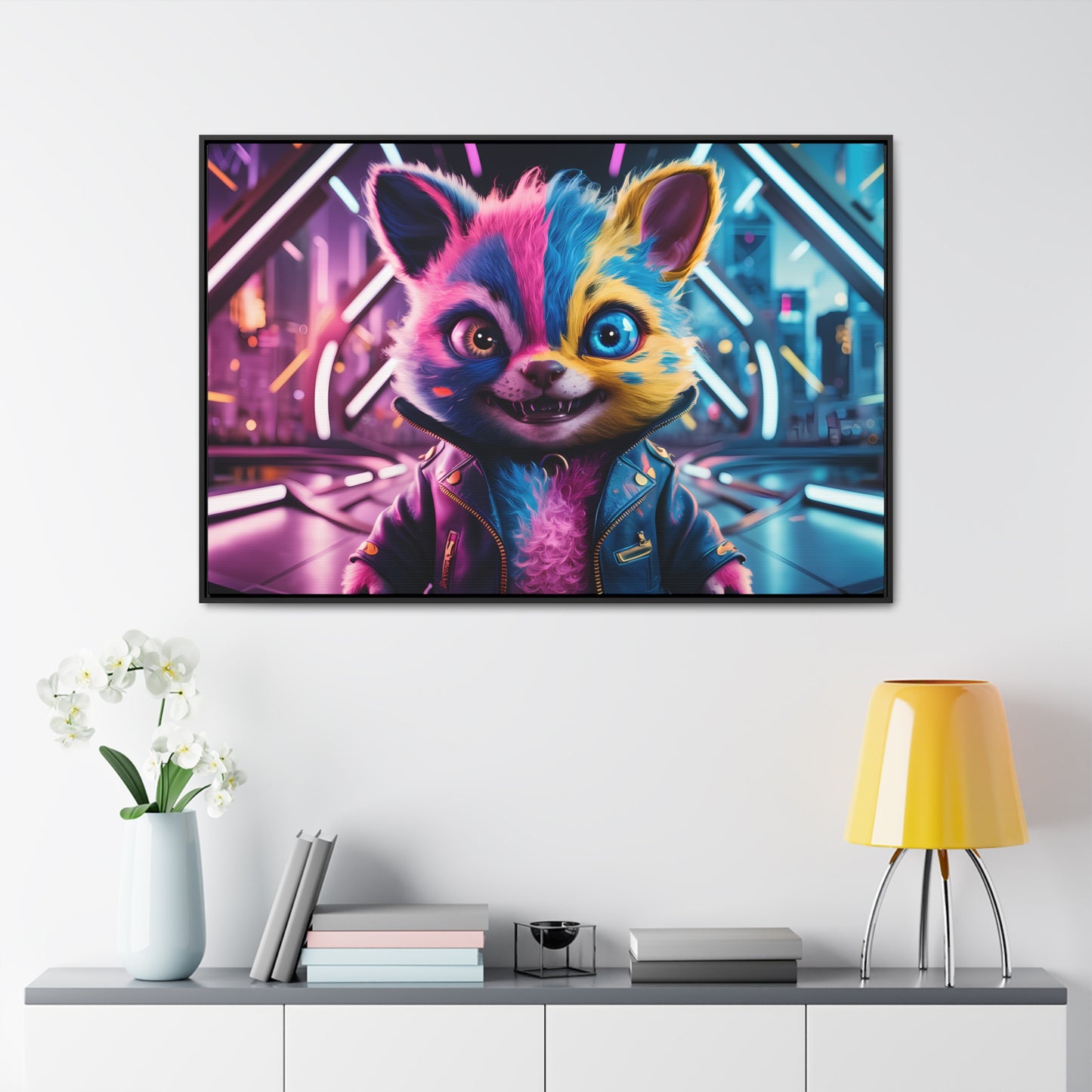Neon Paws in the Cyber City - Gallery Canvas Wraps, Horizontal Frame