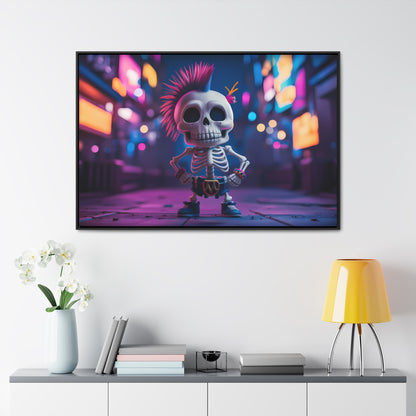 Punk Skeleton in Neon City - Gallery Canvas Wraps, Horizontal Frame