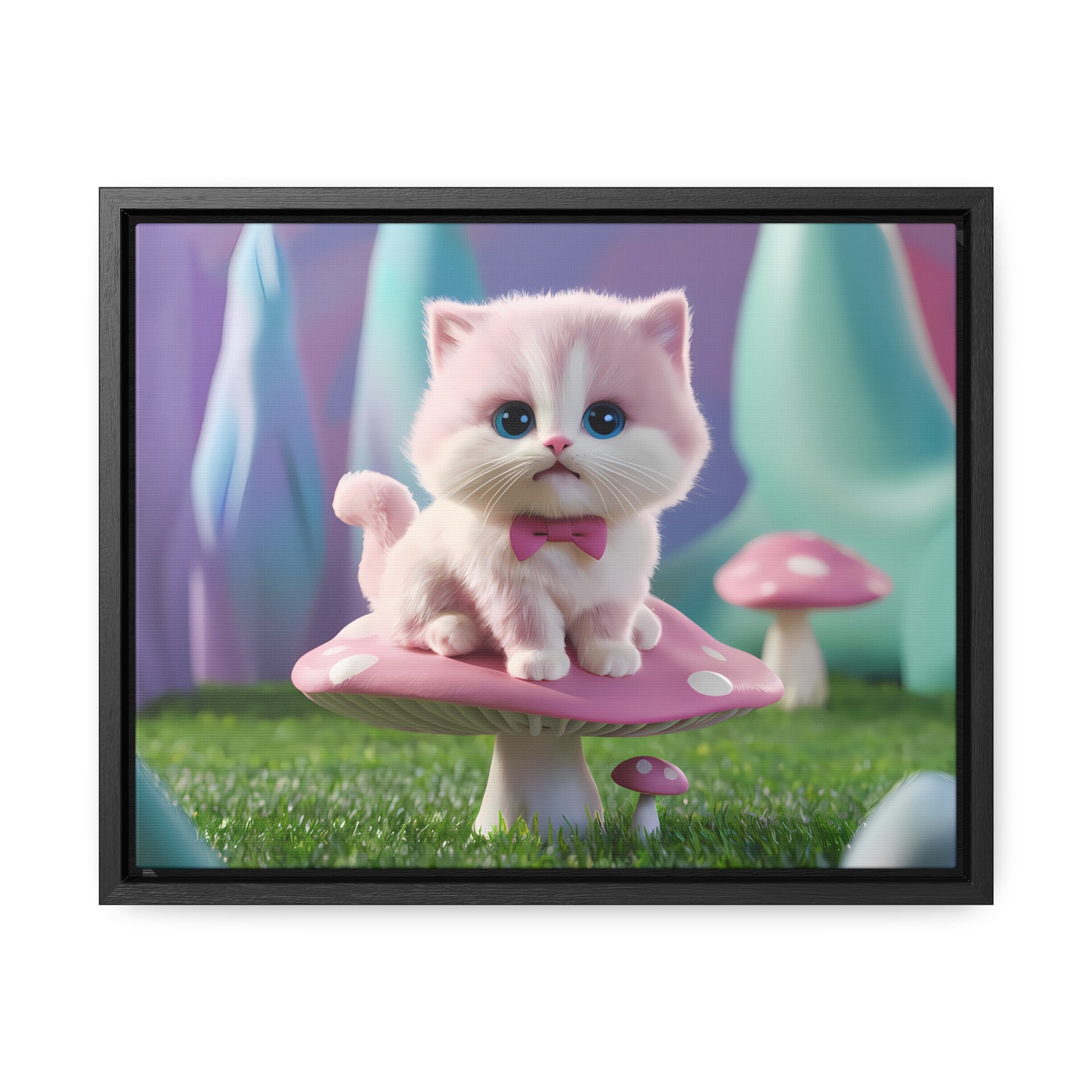 Whimsical Kitten on a Mushroom Throne - Gallery Canvas Wraps, Horizontal Frame