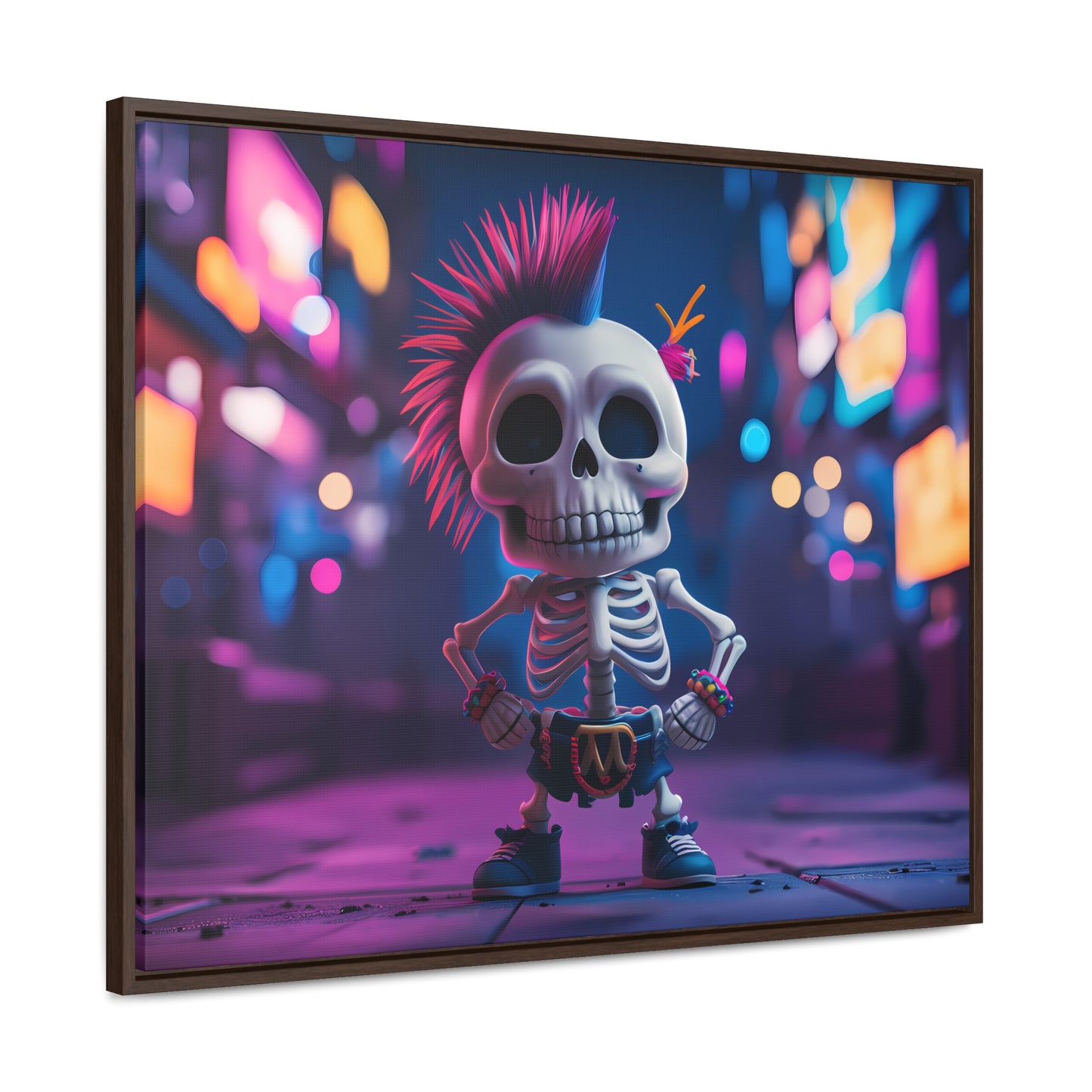 Punk Skeleton in Neon City - Gallery Canvas Wraps, Horizontal Frame