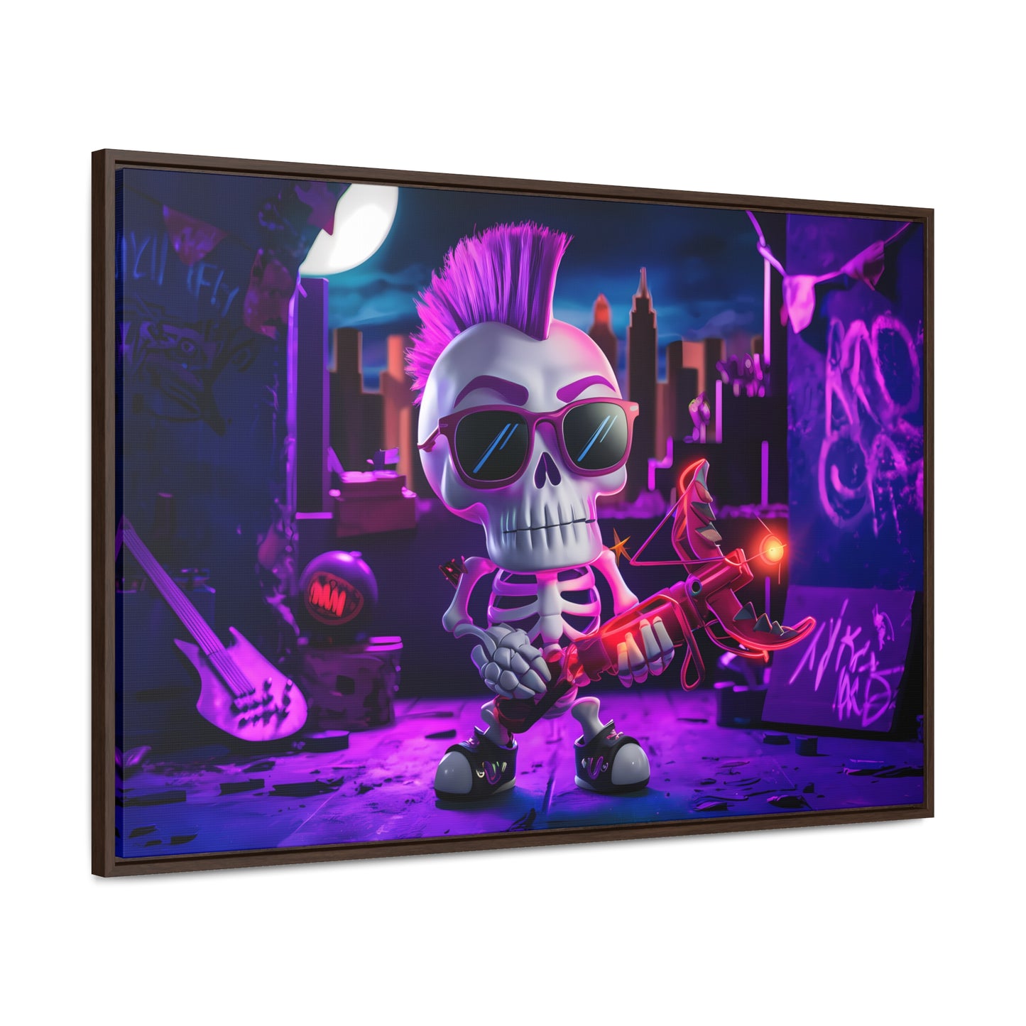 "Punk Rock Skeleton Warrior in Neon City" - Gallery Canvas Wraps, Horizontal Frame
