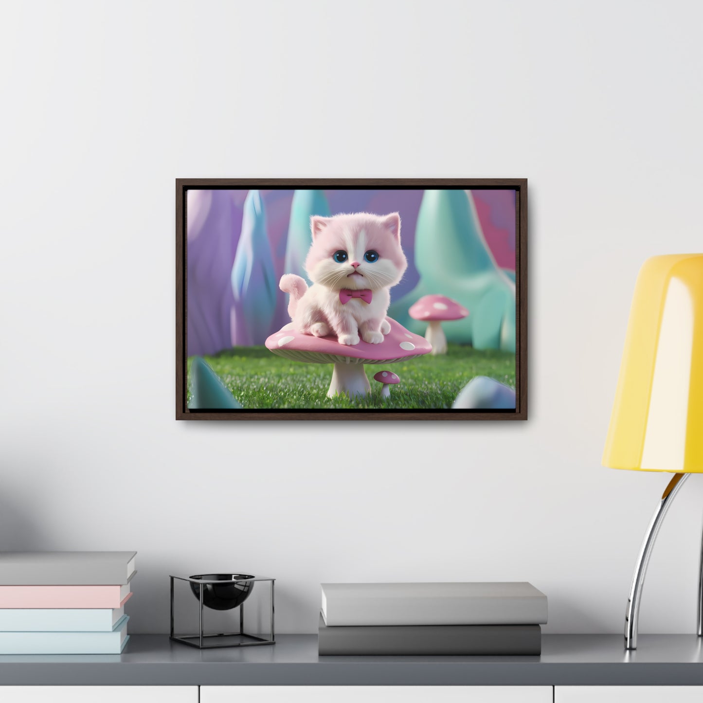 Whimsical Kitten on a Mushroom Throne - Gallery Canvas Wraps, Horizontal Frame