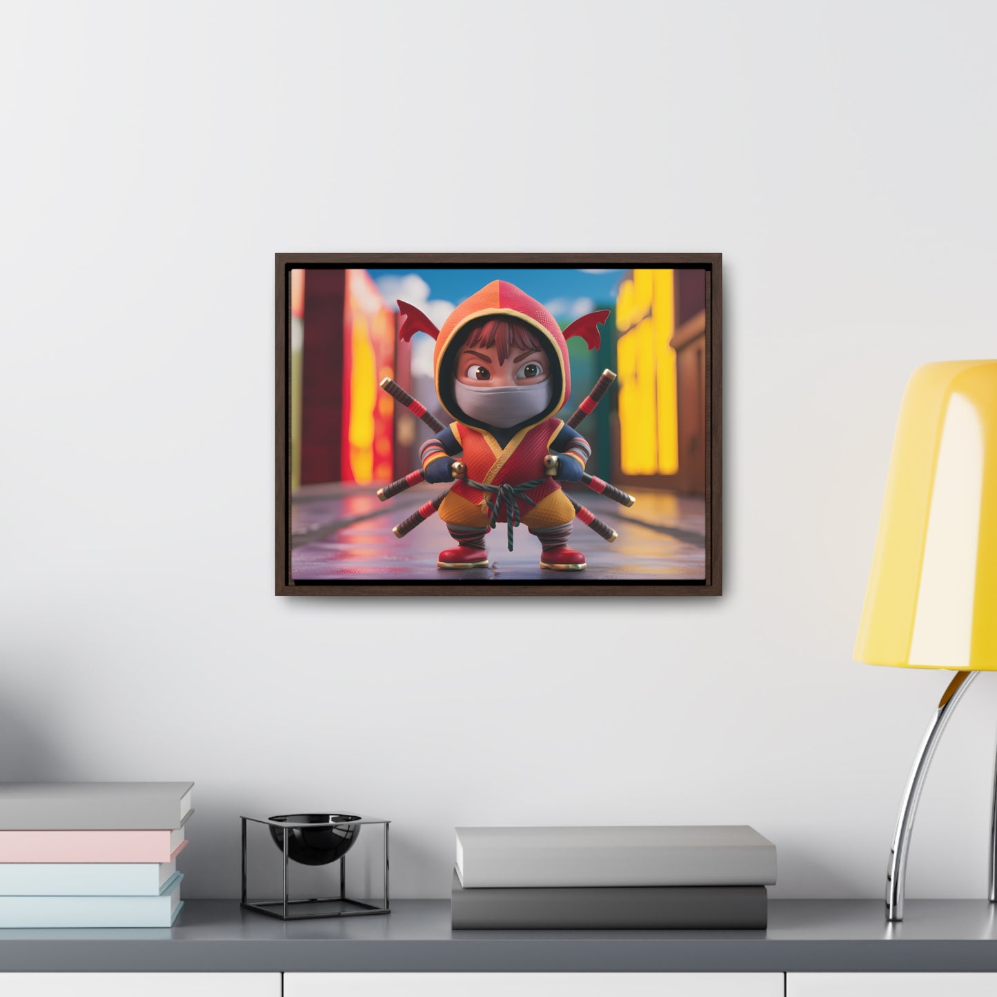 "Chibi Ninja Warrior in the City" - Gallery Canvas Wraps, Horizontal Frame