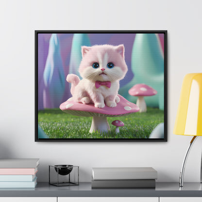 Whimsical Kitten on a Mushroom Throne - Gallery Canvas Wraps, Horizontal Frame