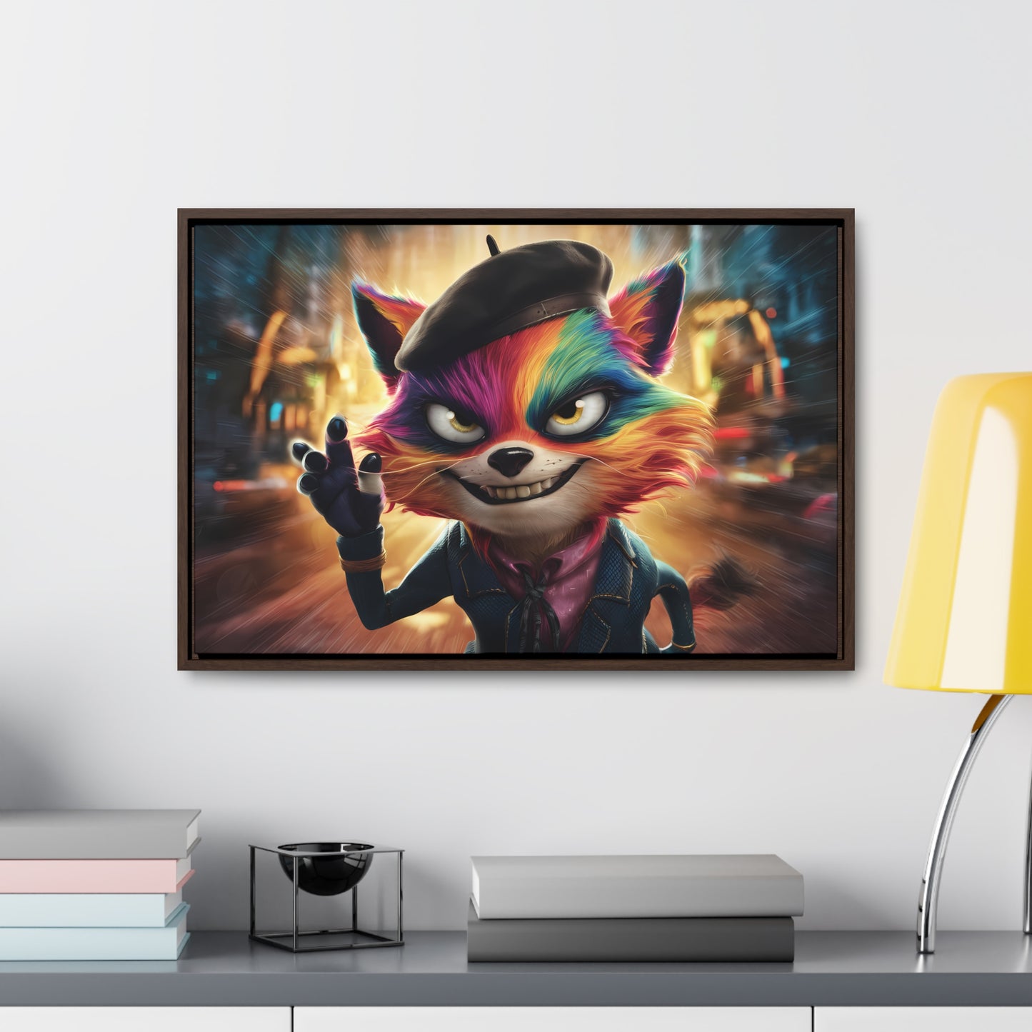 Feline Frenzy in the City Lights - Gallery Canvas Wraps, Horizontal Frame