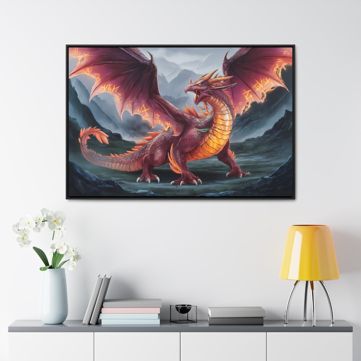 The Inferno Wyrm of the Ashen Peaks - Gallery Canvas Wraps, Horizontal Frame