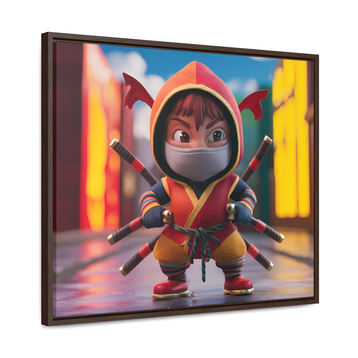 "Chibi Ninja Warrior in the City" - Gallery Canvas Wraps, Horizontal Frame