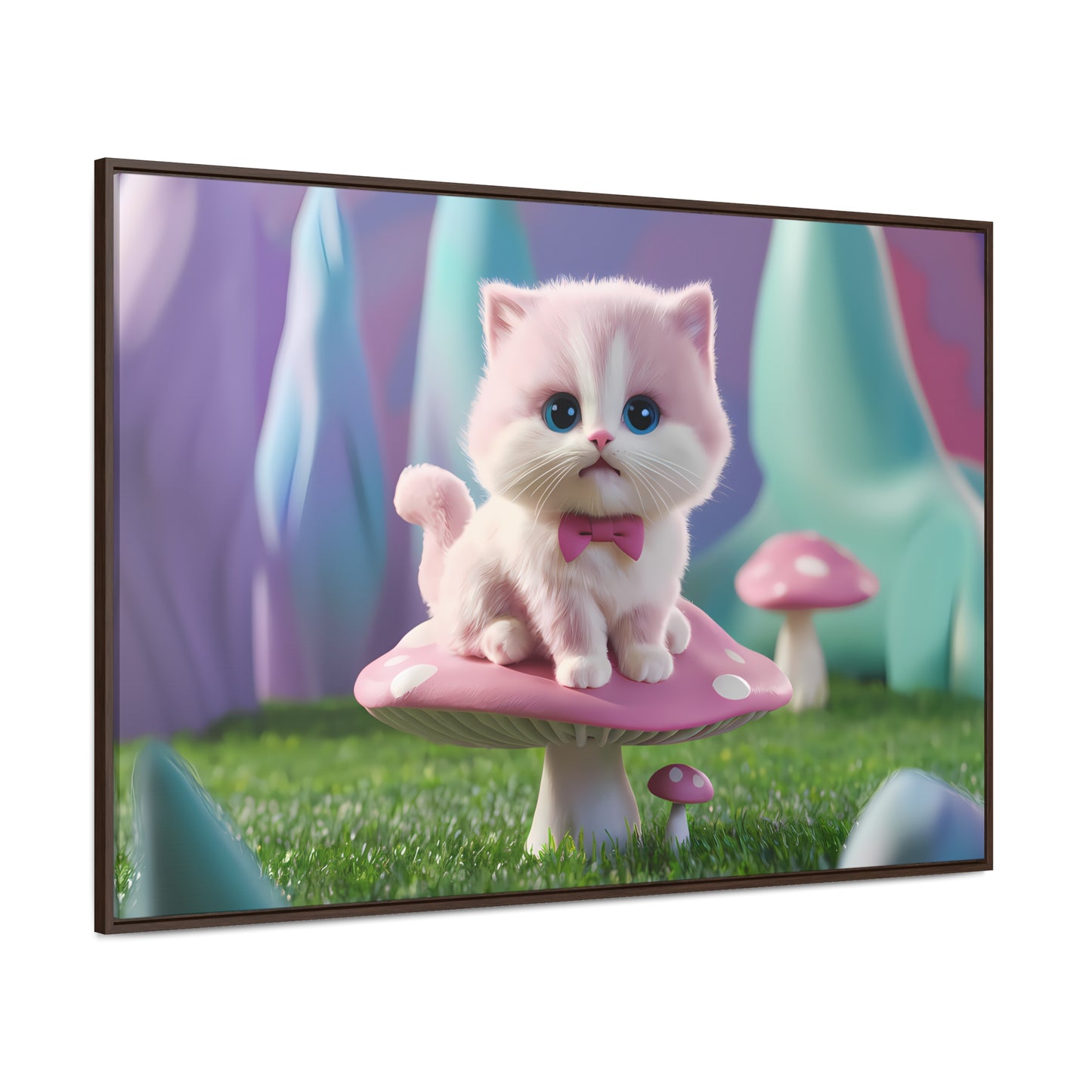 Whimsical Kitten on a Mushroom Throne - Gallery Canvas Wraps, Horizontal Frame