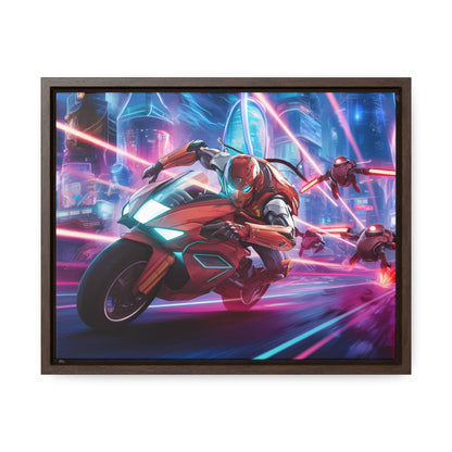 Neon Pursuit: Cyberbike Showdown - Gallery Canvas Wraps, Horizontal Frame