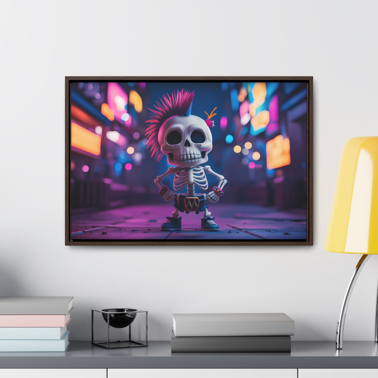 Punk Skeleton in Neon City - Gallery Canvas Wraps, Horizontal Frame