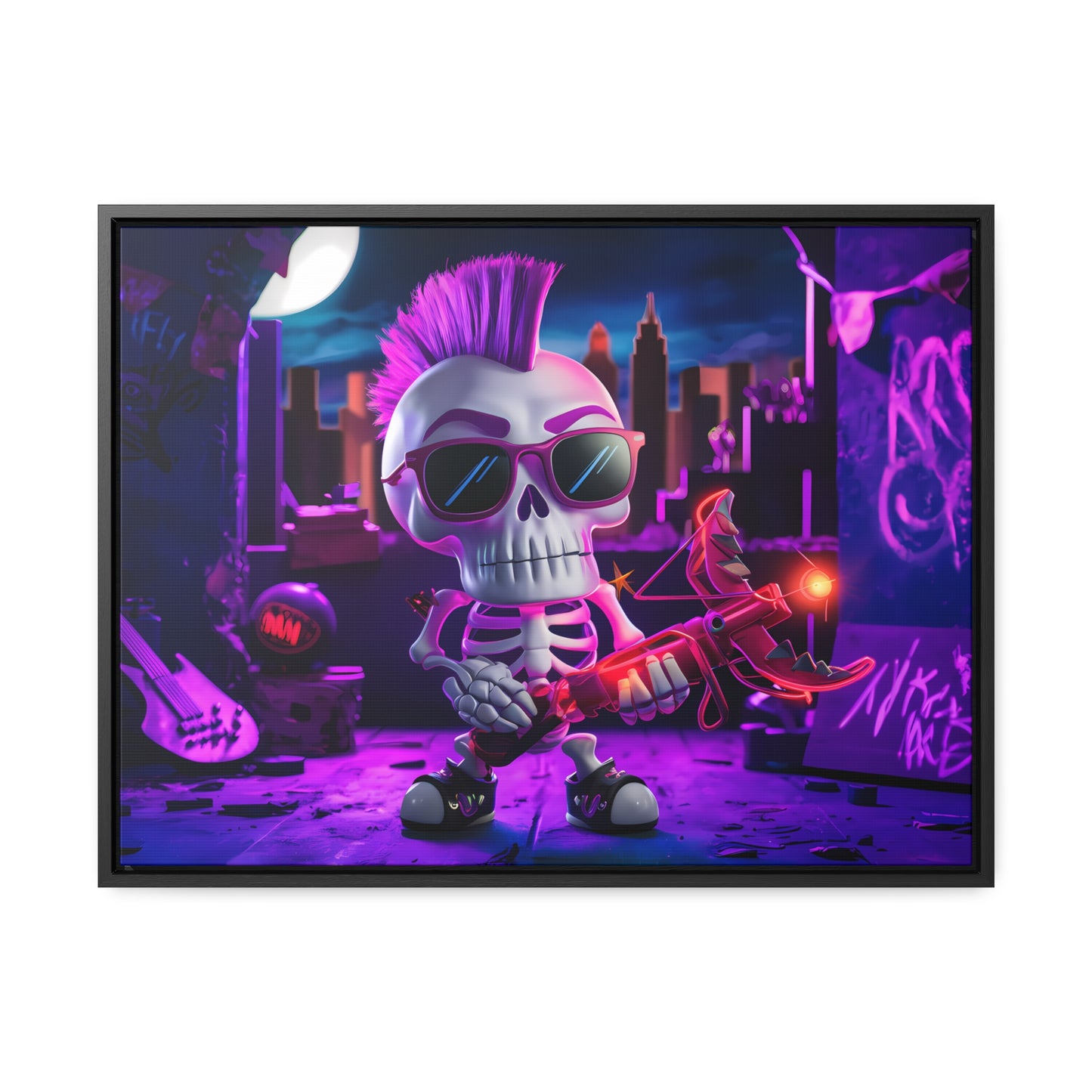 "Punk Rock Skeleton Warrior in Neon City" - Gallery Canvas Wraps, Horizontal Frame