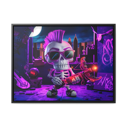 "Punk Rock Skeleton Warrior in Neon City" - Gallery Canvas Wraps, Horizontal Frame