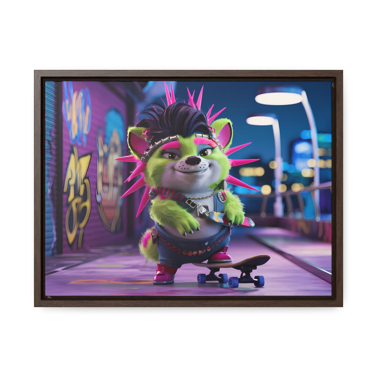 Punk Pup on a Neon Night - Gallery Canvas Wraps, Horizontal Frame