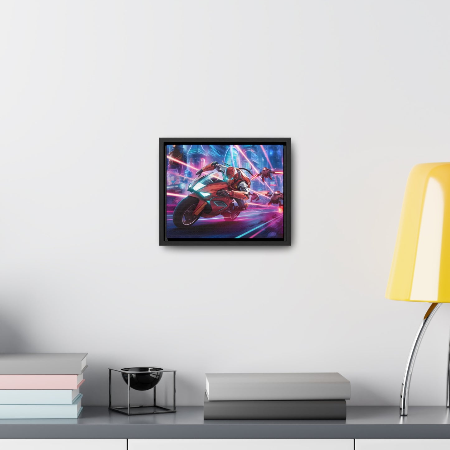 Neon Pursuit: Cyberbike Showdown - Gallery Canvas Wraps, Horizontal Frame