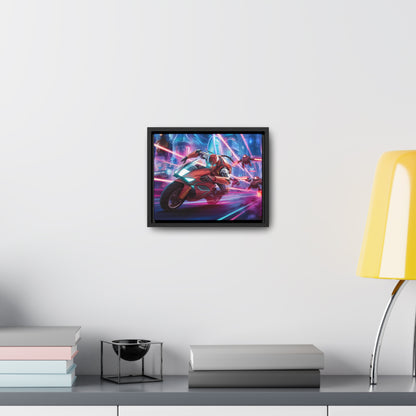 Neon Pursuit: Cyberbike Showdown - Gallery Canvas Wraps, Horizontal Frame
