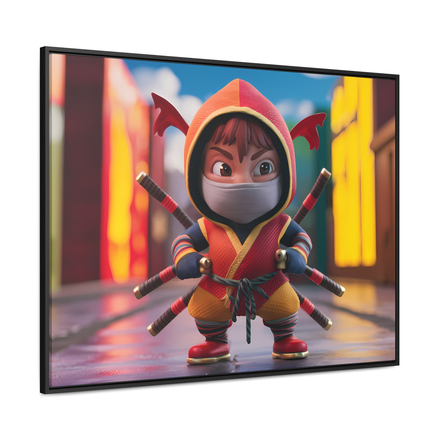 "Chibi Ninja Warrior in the City" - Gallery Canvas Wraps, Horizontal Frame