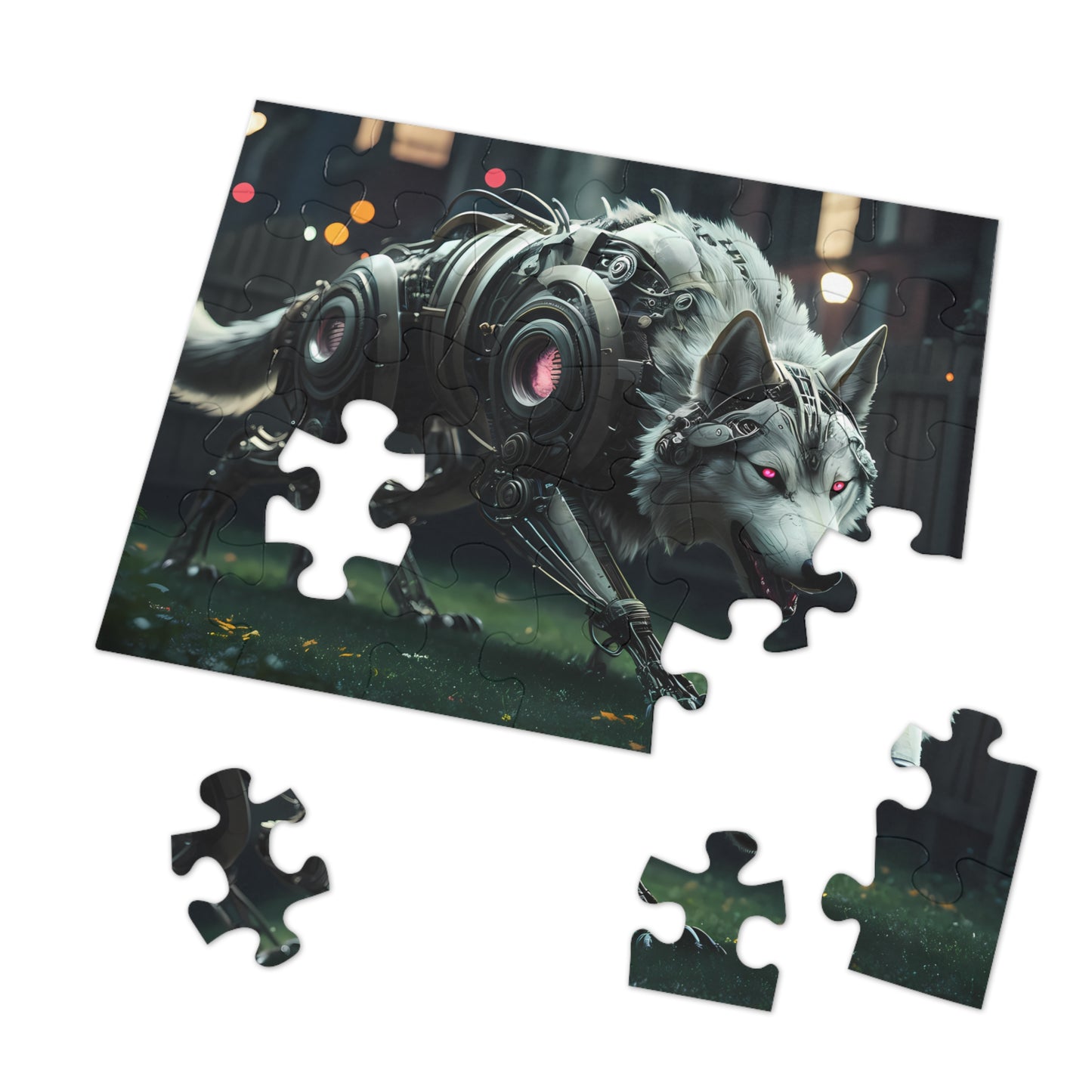 Cybernetic Alpha Wolf in the Urban Night - Jigsaw Puzzle (30, 110, 252, 500,1000-Piece)