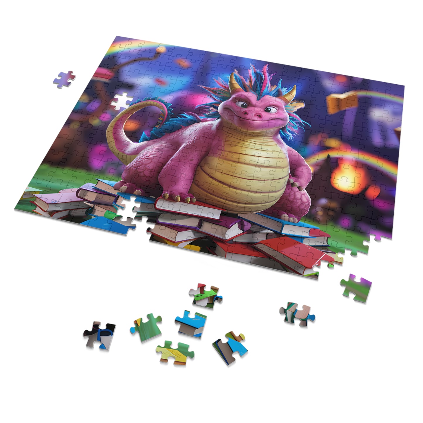 The Bookish Dragon's Enchanted Library - Jigsaw Puzzle (30, 110, 252, 500,1000-Piece)